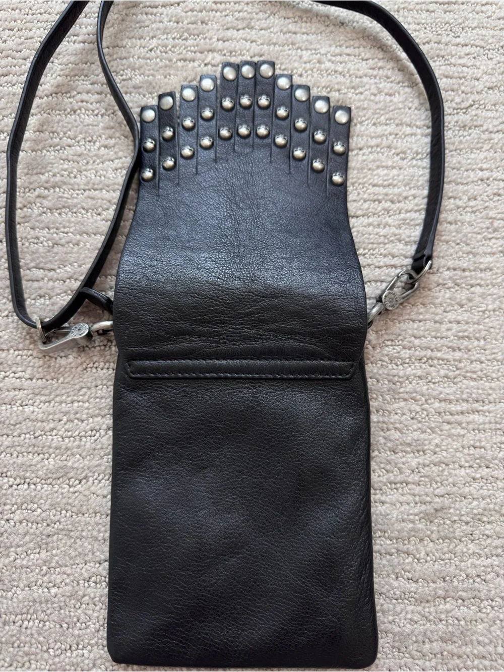 Harley-Davidson Black Leather Skull Fringe Crossbody 5x7” Bag Biker Gothic Rock